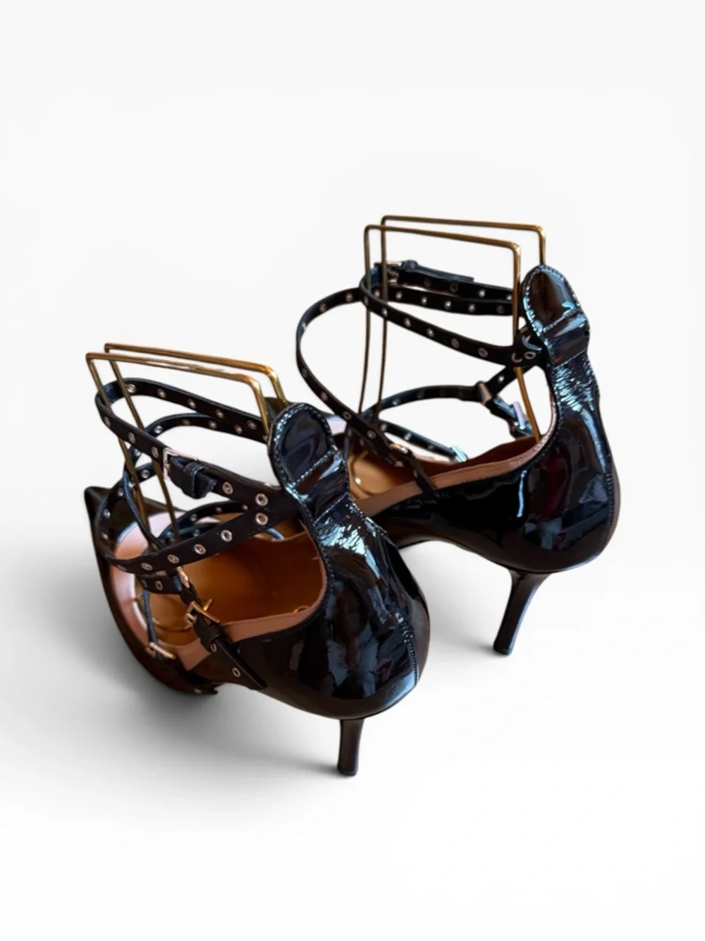 Valentino Garavani Black Leather Love Latch Strappy Pointed Toe Pumps EU37 US 7
